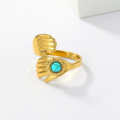 Hands Hug Shape Stainless Steel Open Cuff Rings PD3834-1-1