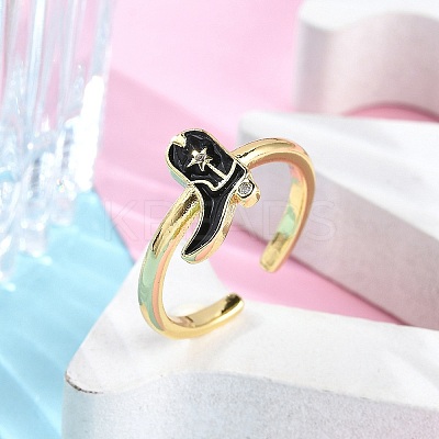 Rack Plating Brass Micro Pave Cubic Zirconia Open Cuff Rings for Women KK-K392-59G-05-1