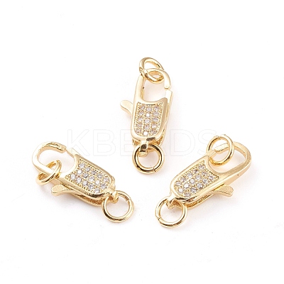 Brass Micro Pave Clear Cubic Zirconia Lobster Claw Clasps ZIRC-I043-31C-G-1