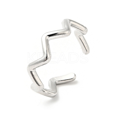 Non-Tarnish 304 Stainless Steel Wave Open Cuff Ring for Women RJEW-I085-13P-1