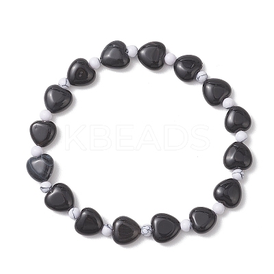 2Pcs Natural Howlite & Black Onyx Beaded Stretch Bracelets for Couple BJEW-JB13371-1