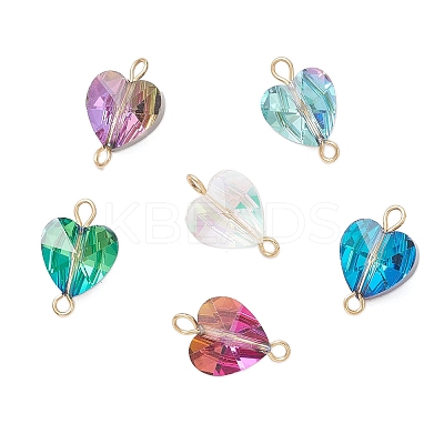 Transparent Glass Heart Links Connector Charms PALLOY-JF04196-1