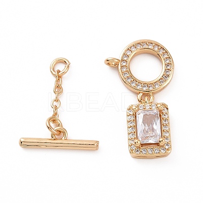 Brass Pave Clear Cubic Zirconia Toggle Clasps KK-E068-VC183-1