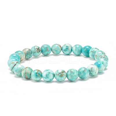 Natural Howlite Round Beaded Stretch Bracelet BJEW-JB08290-03-1