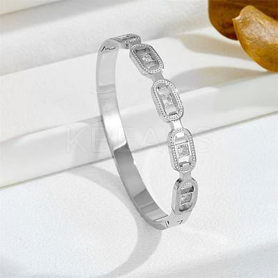 Oval 304 Stainless Steel Pave Cubic Zirconia Bangles FS-WG9D319-02-1