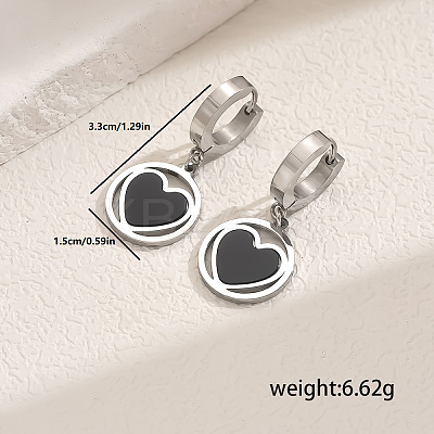 201 Stainless Steel Flat Round with Hollow Heart Hoop Earrings Daily Holiday Accessories OM1741-3-1
