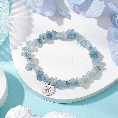 Natural Aquamarine Stretch Bracelets BJEW-JB11147-12-1