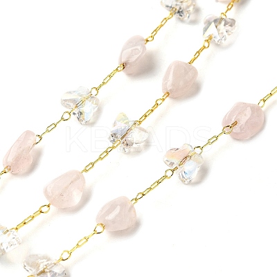 Handmade Nuggets Natural Rose Quartz Beaded Chains CHC-F020-08G-01-1