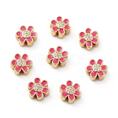 Flower Brass Micro Pave Clear Cubic Zirconia Beads KK-G419-06G-1
