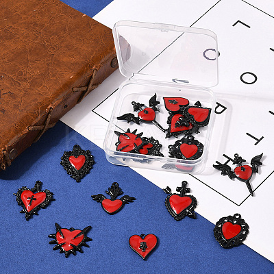 16Pcs 8 Styles Alloy Enamel Gothic Style Pendants PALLOY-SC0004-45B-1