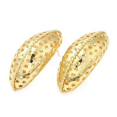 Rack Plating Brass Bean with Star Stud Earrings EJEW-Q773-02G-1