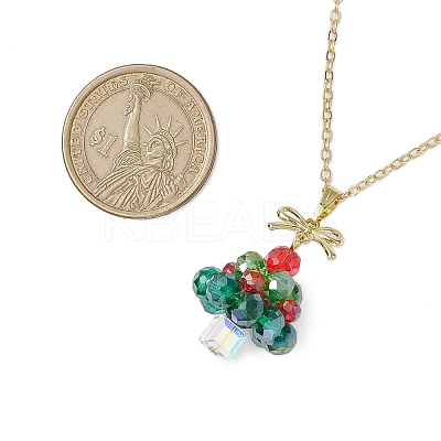 Christmas Tree Glass Beaded Pendant Necklaces NJEW-TA00174-1