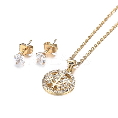 304 Stainless Steel Rhinestone Jewelry Sets SJEW-H301-04G-1