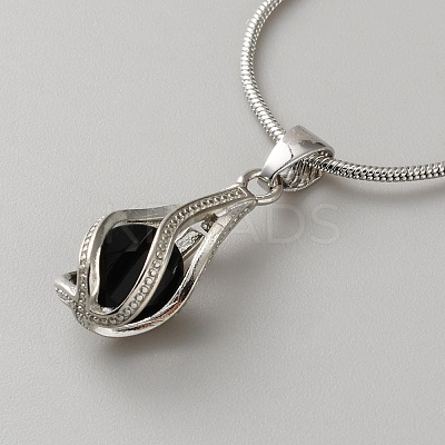 Teardrop Brass & Cubic Zirconia Pendant Necklaces & Hoop Earrings Jewelry Set for Women SJEW-WH0008-05P-02-1