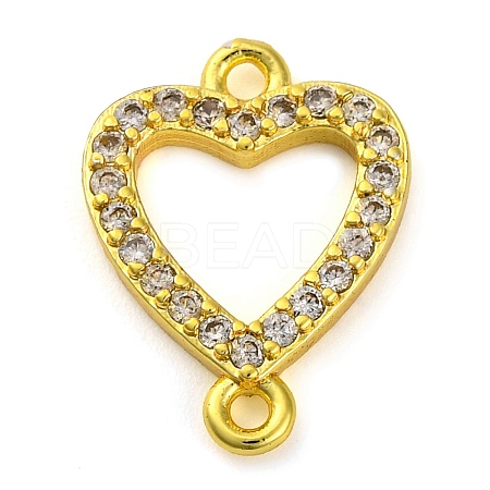 Brass Micro Pave Clear Cubic Zirconia Heart Links Connector Charms KK-A230-03A-G-1