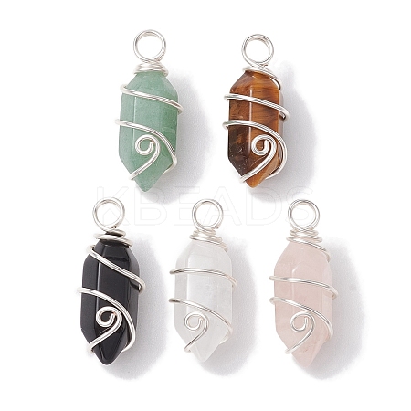 Wholesale Natural Mixed Stone Copper Wire Wrapped Pointed Pendants 