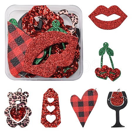 12Pcs 6 Styles PU Leather Big Pendants FIND-FS0003-74-1