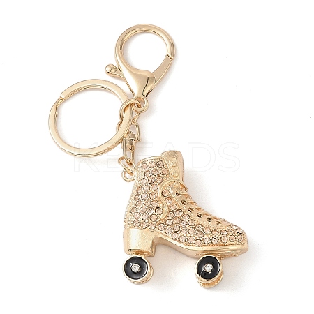 Golden Zinc Alloy with Rhinestone Ice Skates Keychain LS-DIY-B075-01G-03-1