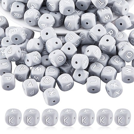 20Pcs Grey Cube Letter Silicone Beads 12x12x12mm Square Dice Alphabet Beads with 2mm Hole Spacer Loose Letter Beads for Bracelet Necklace Jewelry Making JX436K-1