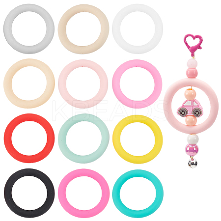 12Pcs 12 Colors Ring Silicone Beads SIL-PH0001-21-1