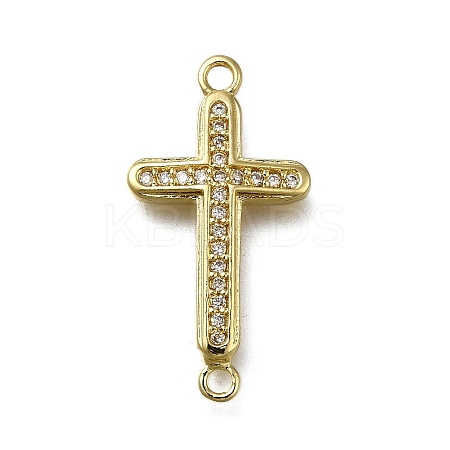 Brass Clear Cubic Zirconia Cross Connector Charms ZIRC-I070-003G-1