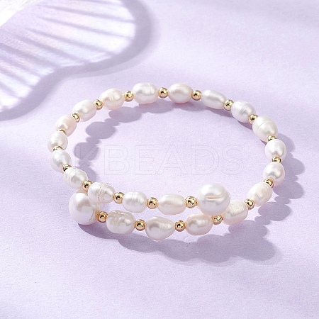 Natural Cultured Freshwater Pearl & Brass Beaded Bangles for Women BJEW-JB13341-1