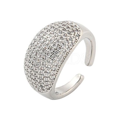 Real Platinum Plated Brass Micro Pave Clear Cubic Zirconia Cuff Rings RJEW-L113-016P-03-1