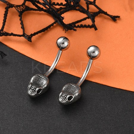 Snake Head 316 Surgical Stainless Steel Cubic Zirconia Belly Button Rings EJEW-G416-16AS-02-1