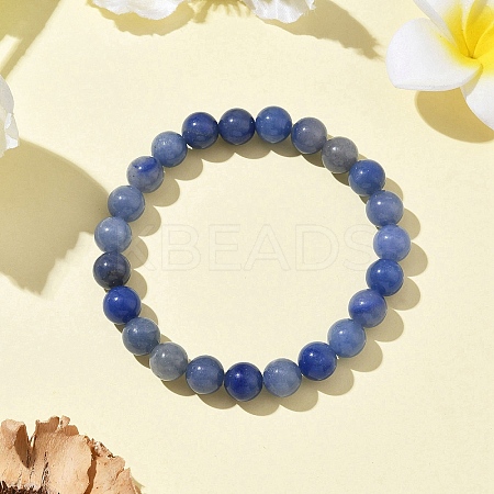 Natural Blue Aventurine Round Beads Stretch Bracelets for Men Women BJEW-JB11999-1
