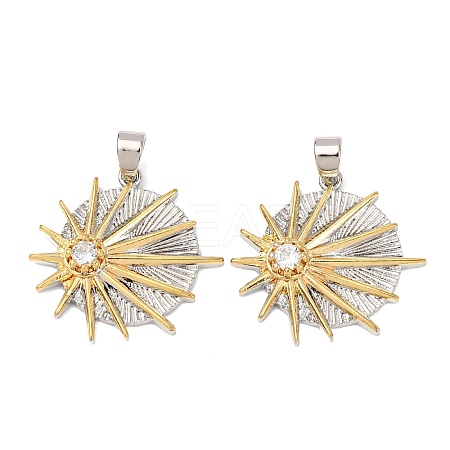Brass Micro Pave Clear Cubic Zirconia Pendants KK-G543-10GP-04-1