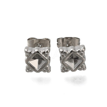 304 Stainless Steel Rhombus Stud Earrings for Women EJEW-M028-06S-1