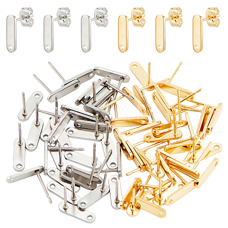 DICOSMETIC 60Pcs 2 Colors 304 Stainless Steel Stud Earring Findings STAS-DC0010-12-1