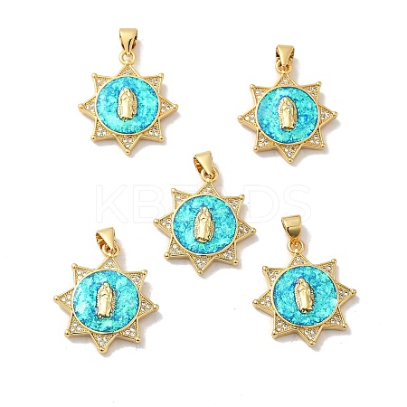 Rack Plating Brass Micro Pave Cubic Zirconia with Synthetic Opal Pendants KK-D088-10G-1