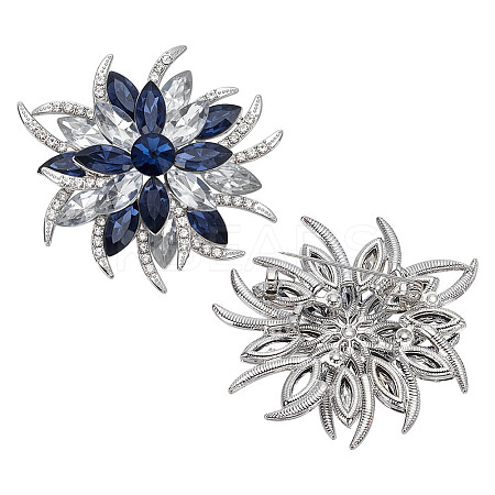2Pcs Flower Glass Rhinestone Brooches JEWB-FG0001-50-1