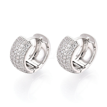 Brass Micro Pave Clear Cubic Zirconia Hoop Earrings EJEW-T048-48P-1
