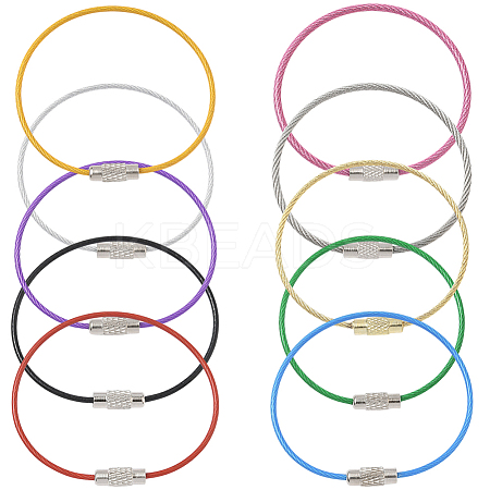 40Pcs 10 Style Heavy Duty 304 Stainless Steel Wire Cable Keychains FIND-SC0019-18-1