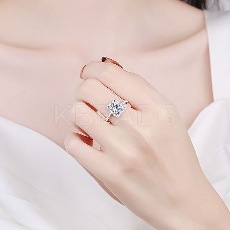 Rhodium Plated 925 Sterling Silver Micro Pave 5x7mm Emerald Cubic Zirconia Finger Rings for Women WG8E258-85-1