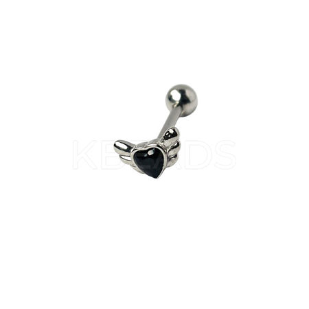 Angel Wing Heart 316L Surgical Stainless Steel Pave Cubic Zirconia Tongue Rings FS-WG901EE-12-1
