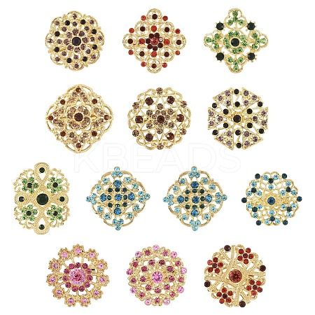 12Pcs Exquistie Rhinestone Brooch JEWB-YW0001-03-1