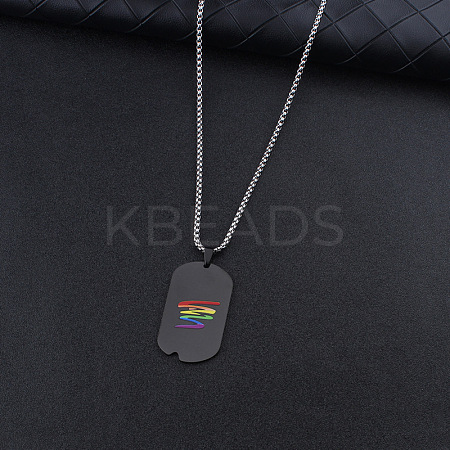 304 Stainless Steel Rainbow Pride Rectangle Dog Tag Pendant Necklaces for Men WG2A5C1-01-1