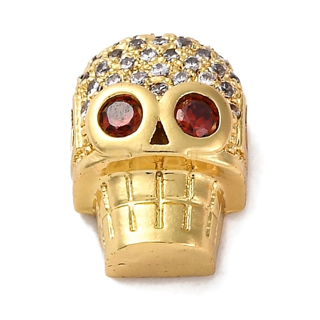 Skull Shape Rack Plating Brass with Cubic Zirconia Beads KK-S406-15G-1
