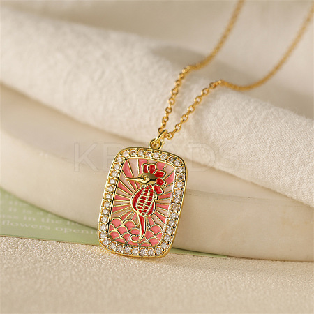 Brass Micro Pave Clear Cubic Zirconia Medal Pendant Necklaces FS-WGD45DE-02-1