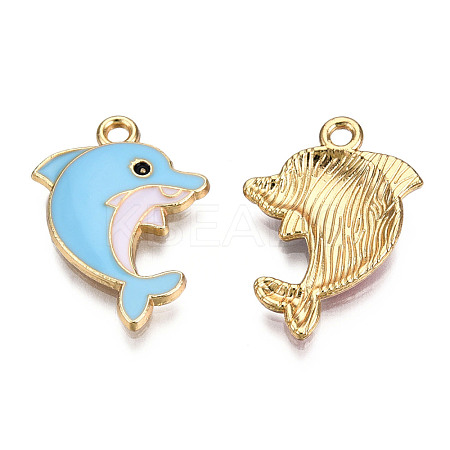 Light Gold Plated Alloy Enamel Pendants ENAM-T009-55A-RS-1