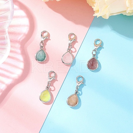 Natural Quartz Crystal & Jade & Strawberry Quartz & Sunstone & Amazonite Faceted Teardrop Pendant Decorations HJEW-JM03320-1