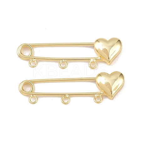 Heart Brass Brooch Findings KK-Z132-01G-01-1