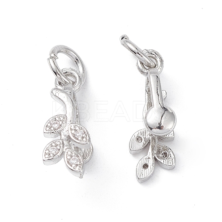 Rack Plating Brass Pave Cubic Zirconia Leaf Shape Ice Pick Pinch Bails KK-G464-07P-1