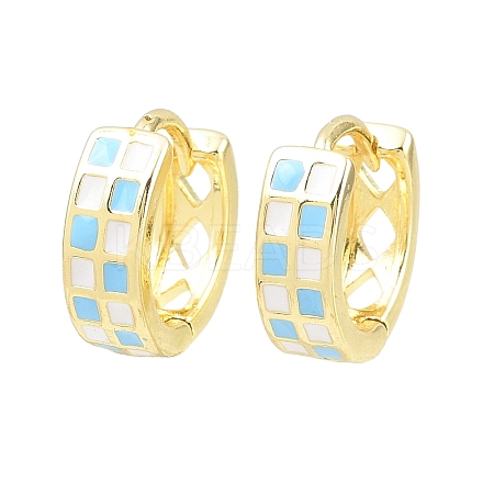 Tartan Pattern Enamel Chunky Hinged Huggie Hoop Earrings for Women LS-EJEW-P196-22G-03-1
