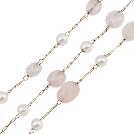 Natural Rose Quartz Nuggets & 316 Stainless Steel Handmade Link Chains CHS-K021-14G-12-1