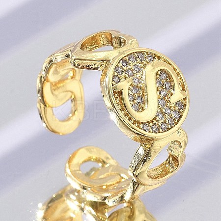Brass Micro Pave Clear Cubic Zirconia Open Cuff Rings for Women RJEW-K289-02G-S-1