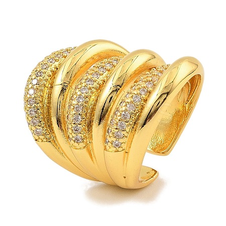 Brass Micro Pave Cubic Zirconia Cuff Rings RJEW-S392-15G-1
